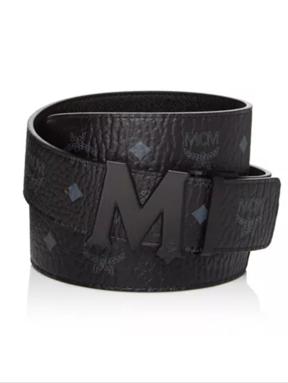 MCM Matte Black Reversible Monogram Signature Belt